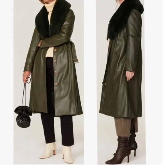 Hutch Liv Olive Faux Leather Coat - Picture 2 of 5